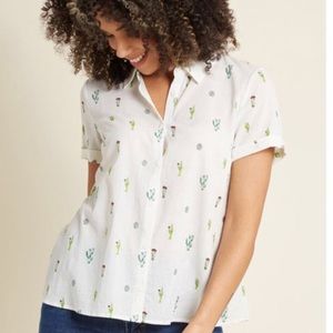 NWT ModCloth Short Sleeve Cactus Button Down Top